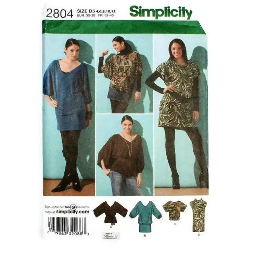McCalls M8058 Womens Mini Dresses or Tops Sewing Pattern Sizes 4-12 Misses Knits